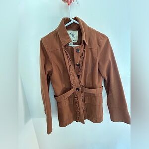 anthropologie tabitha theodora brown ruffle jacket, size 4, great condition